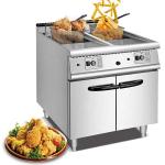 Bếp chiên bằng gas có 2 bồn inox và tủ bếp - thiết bị nhà hàng